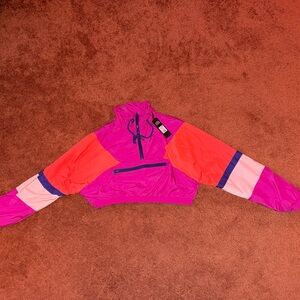 Fashion Nova Colorblock Cropped Windbreaker Jacket - Pink, Coral, Purple